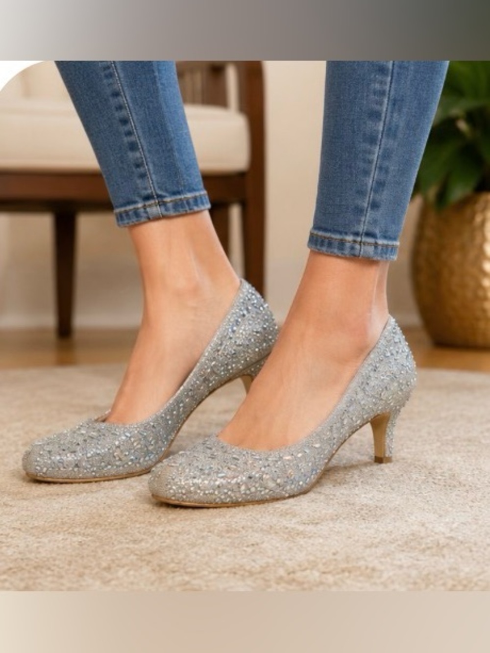 Bella Luna Silver Rhinestone Pumps Heels Size 11 Sparkle Embellished
